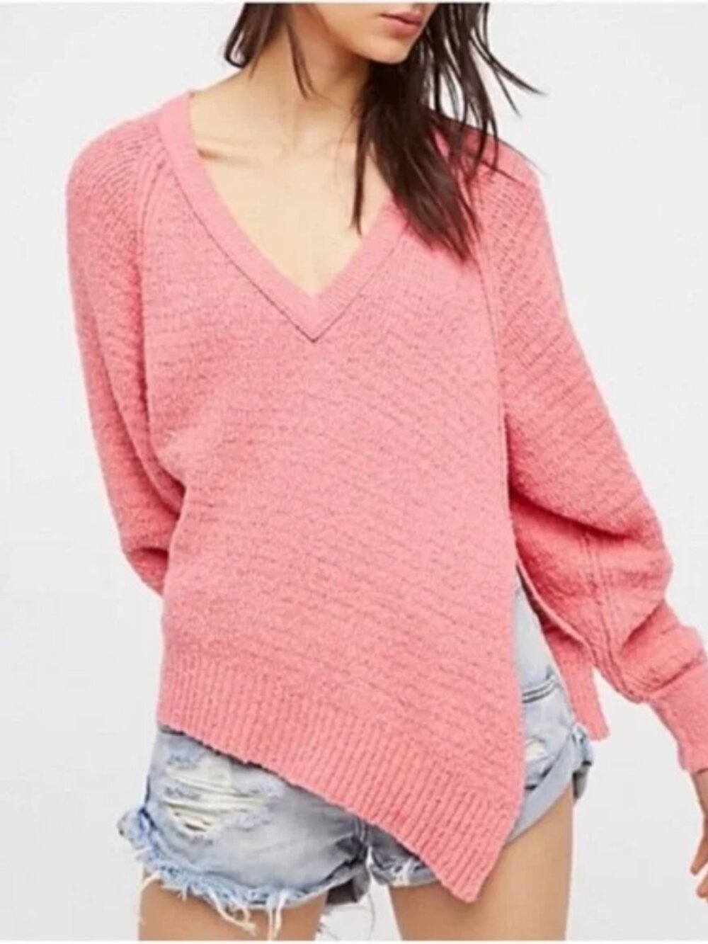 Free People West Coast Asymmetrical V-Neck Sweater